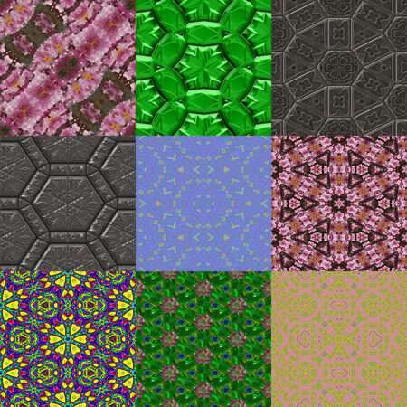 Set of kaleidoscopic seamless generated texturesの写真素材