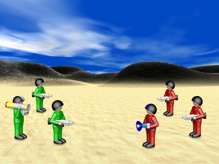 Toy soldiers in sunny landscapeの写真素材