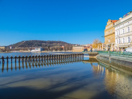 Prague panorama with Vltava river, Czech Republicのeditorial素材