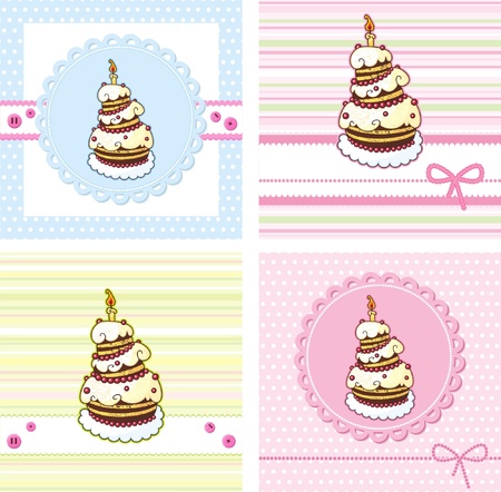 cards set with holiday cakeのイラスト素材