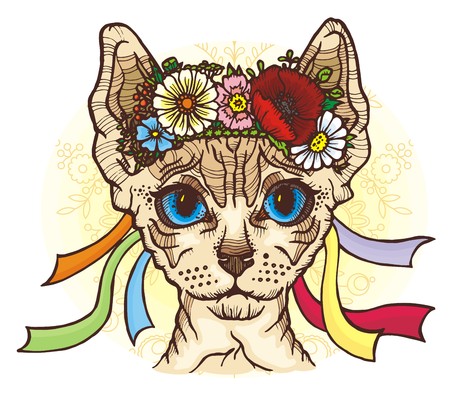 Sphynx cat in the Ukrainian national wreathのイラスト素材