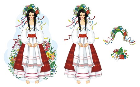 Ukrainian, girl in national costume with flowersのイラスト素材