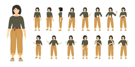 Female character constructor with various viewsのイラスト素材