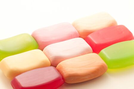 Braght palette of coloured soap is an illustration of dig chioce of goods.の写真素材