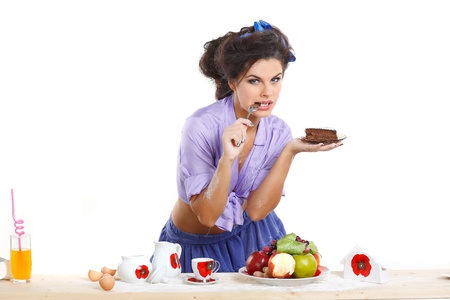 beautiful sexual brunette on a kitchen in style of pinapの写真素材