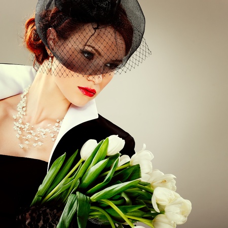 Portrait beautiful  girl in retro style