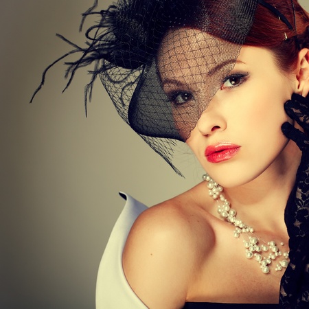 Portrait beautiful  girl in retro styleの写真素材