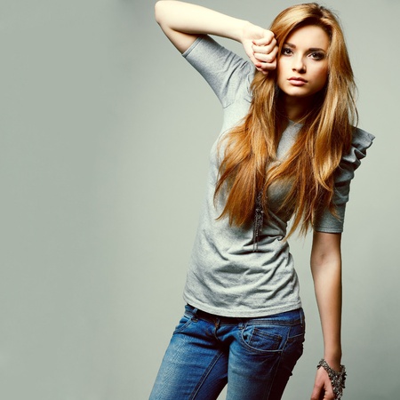 A photo of beautiful girl is in fashion style, glamurの写真素材
