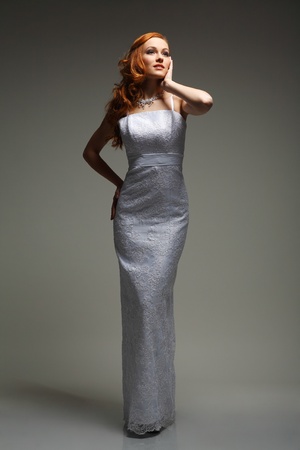 Girl is in wedding dressの写真素材