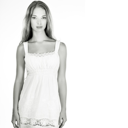 Portrait of sexy redheaded young woman with beautiful blue eyes on white backgroundの写真素材