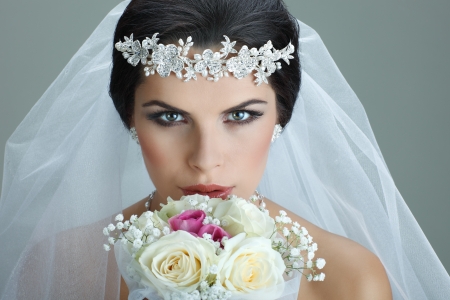 Portrait of beautiful bride. Wedding dress. Wedding decorationの写真素材