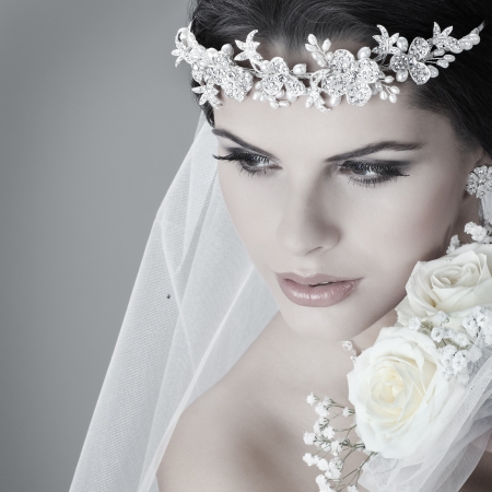 Portrait of beautiful bride. Wedding dress. Wedding decorationの写真素材