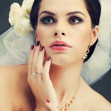 Portrait of beautiful bride. Wedding dress. Wedding decorationの写真素材