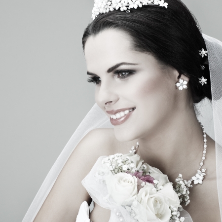 Portrait of beautiful bride. Wedding dress. Wedding decorationの写真素材