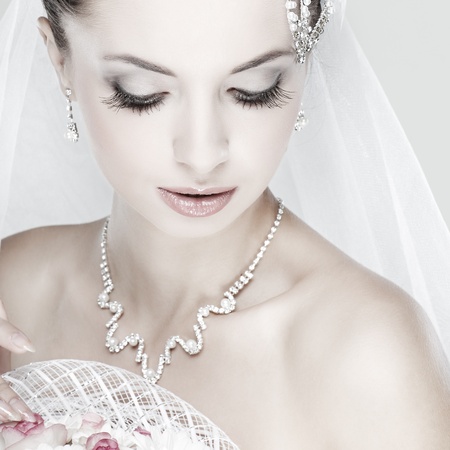 Portrait of beautiful bride. Wedding dress. Wedding decorationの写真素材