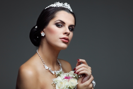 Portrait of beautiful bride. Wedding dress. Wedding decorationの写真素材