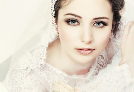 Portrait of beautiful bride. Wedding dress. Wedding decorationの写真素材