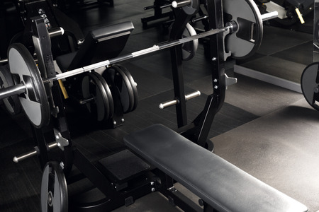 Bench press at gym no people close-upの写真素材