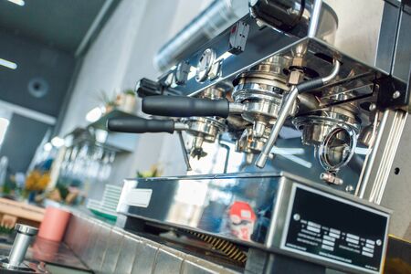 Coffee Shop. Espresso machine close-up isolated no people