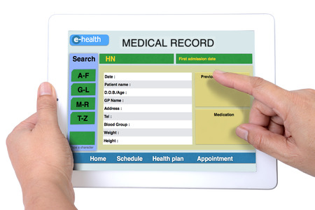 Medical record for e-health information on tablet.の写真素材