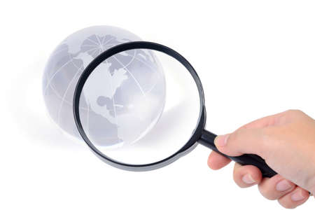 Close up at the world with transparent inspection, point to America.