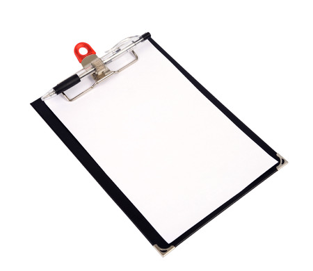 Empty white paper on small size clipboard and a pen の写真素材