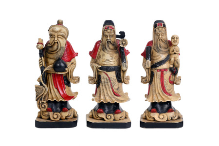 Marble three Chinese lucky gods, Fu Lu Shou , on white background.の写真素材