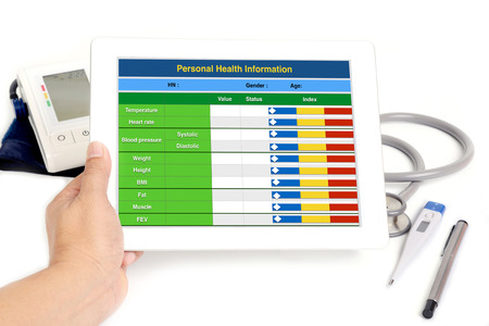 Patient electronic health information on tablet.の写真素材
