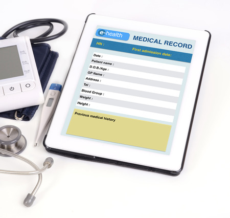 Electronic medical record show on tablet scree.