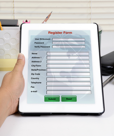 Register form on tablet for online register.