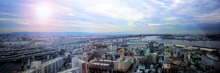 Panorama view of Osaka city in high dynamic range photo.の写真素材
