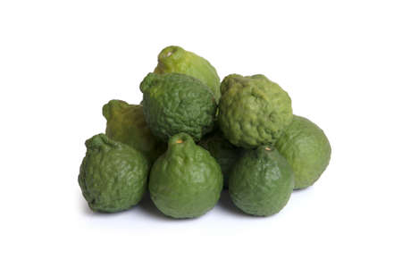 A lot of green bergamot on white background.