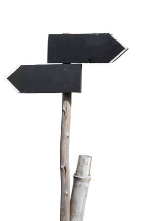 Two handmade signposts made by wood and bamboo on white background.