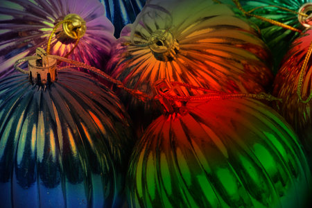 Closedup colorful Christmas ball for Christmas belebration backdrop.