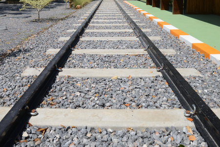 Close-up of railway and station in the countryside.の写真素材