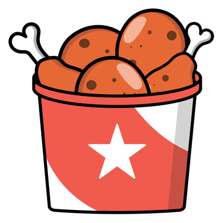 Fried Chicken Bucket with chicken legs within and red stripe and white star on the bucketのイラスト素材
