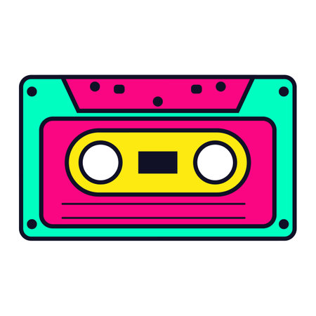 Neon cassette tape. Colorful vector templateのイラスト素材