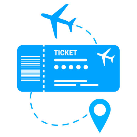 Virtual air ticket concept. Vector illustration in simple blue and white colorsのイラスト素材