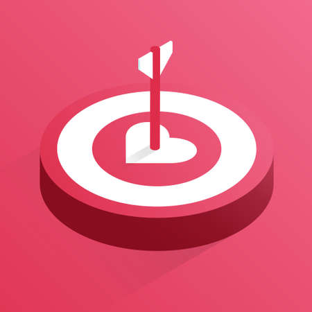 Target with a heart struck by an arrow. Illustration in isometric style. valentine's day concept.の写真素材