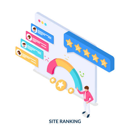 Site rating and ranking. Concept. User ratings and comments.Crm system. Isometric vector illustration on white background.のイラスト素材