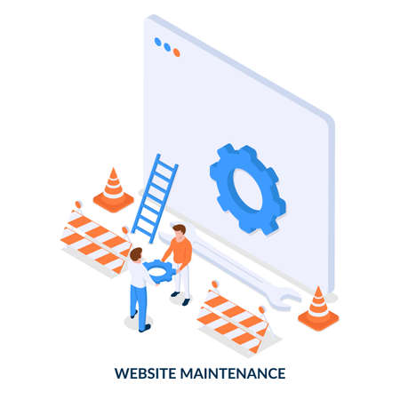 Website maintenance concept. Site construction. Isometric illustration on white backgroundのイラスト素材
