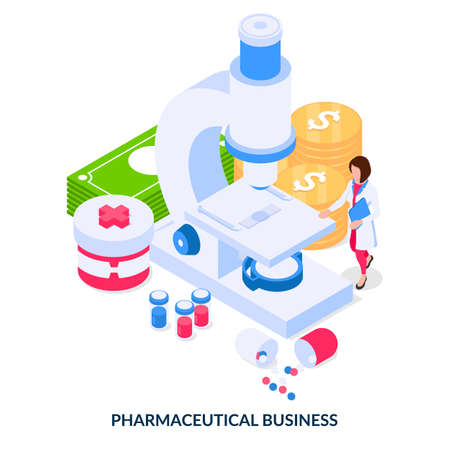 Pharmaceutical business concept. Isometric illustration on white backgroundのイラスト素材