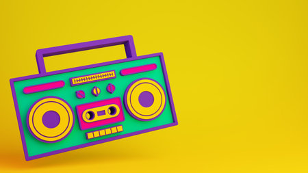 Retro boombox. 80s audio device. 3d render illustration with copy space.の写真素材