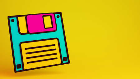 Retro Floppy disk. 90s computer device. 3d render illustration with copy space.の写真素材
