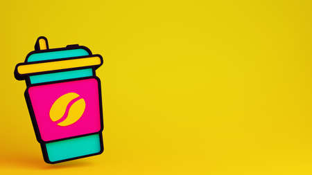 Coffee cup icon. 3d render illustration with copy space.の写真素材