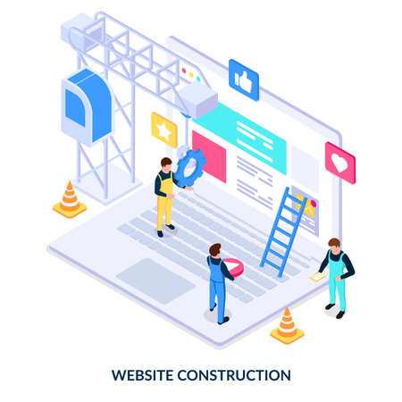 Website construction and development concept. People creating internet page. Isometric illustration on white background.のイラスト素材