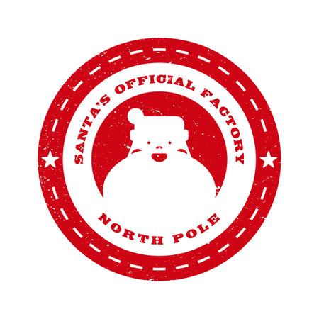 Santa's official factory - holiday stamp template for gifts and letters. Christmas decorative design element with cute santa claus and texture that can be easily removed.のイラスト素材