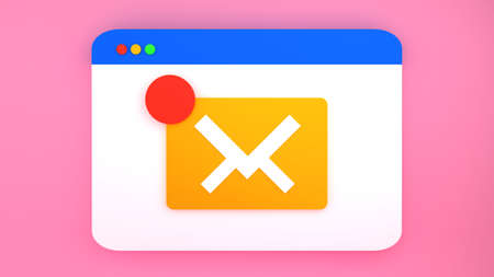 Concept of Browser mail. Website with icon of envelope. 3d render illustrationの写真素材
