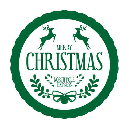 Merry Christmas - round  stamp template for handmade gifts and letters. North pole express. Christmas decorative design element with reindeers. Vector illustration.のイラスト素材