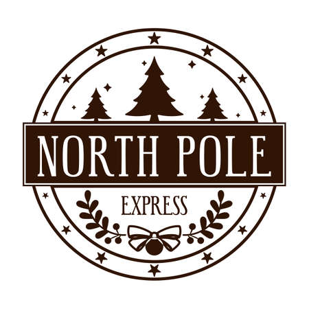 North pole express. Round stamp design for letters or handmade gifts. Christmas vintage decorative elementのイラスト素材